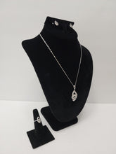 Load image into Gallery viewer, 18K ITALIAN WHITE GOLD PLATED NECKLACE &amp; PENDANT, RING &amp; EARRING SET
