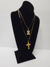 Load image into Gallery viewer, 18K ITALIAN GOLD PLATED 2 LAYERED NECKLACE WITH SMALL TEDDY &amp; CROSS PENDANT
