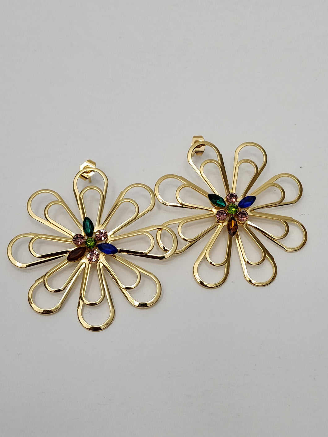 18K Gold Plated Colored Stone Statement Earring