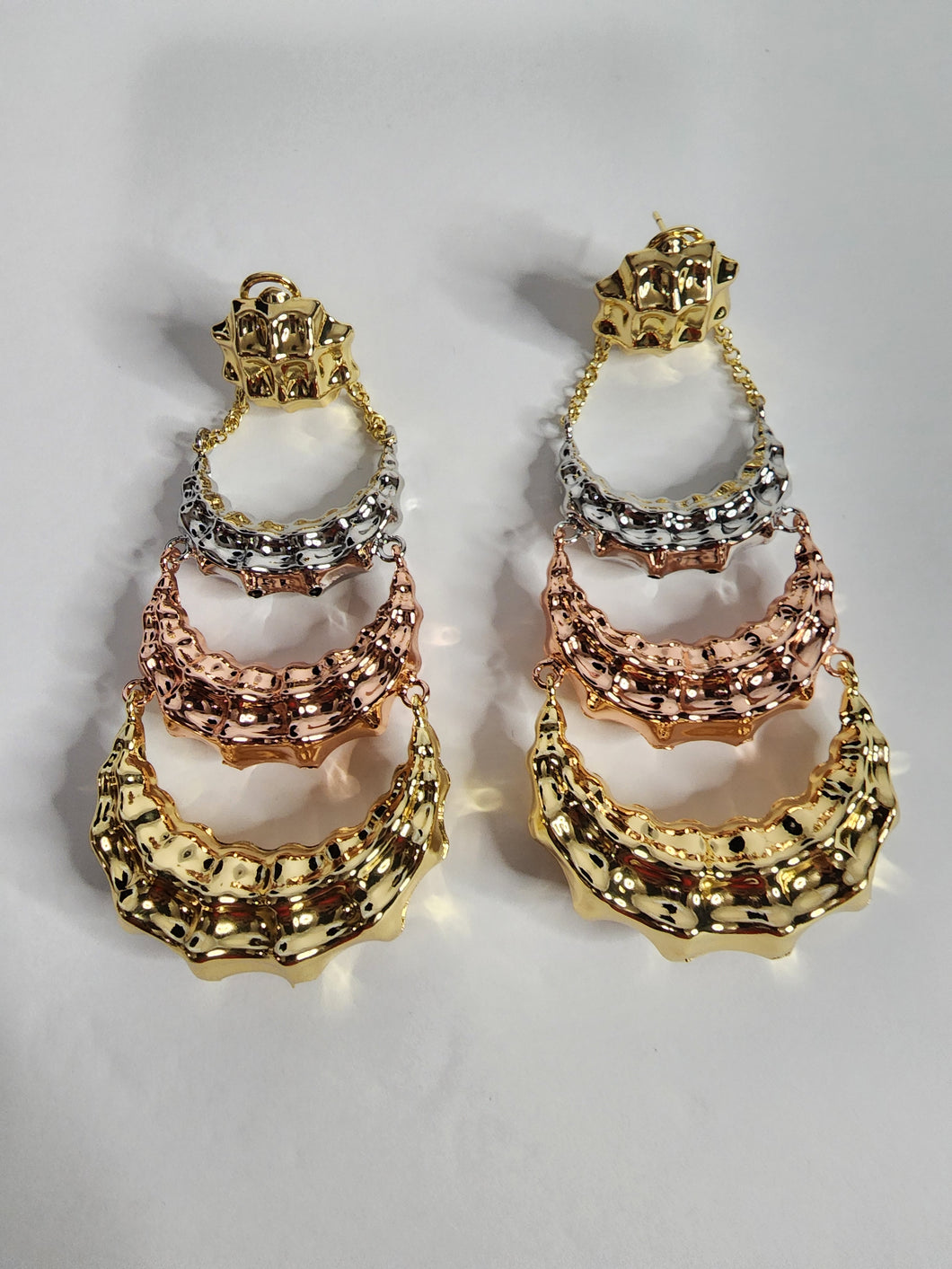 18K 3 Tone Gold Plated Long Earring