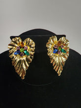 Load image into Gallery viewer, 18K Gold Plated Leaf Colored CZ Earring
