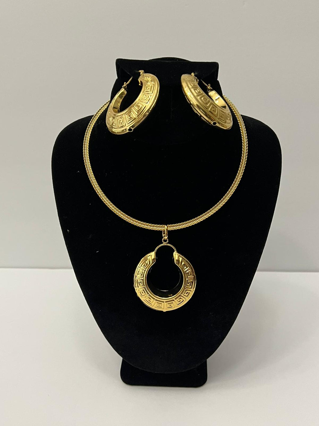 18K GOLD PLATED PARTY CHUNKY HOOP EARRING, CORD NECKLACE & PENDANT SET