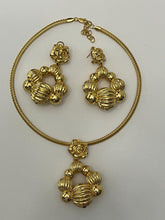 Load image into Gallery viewer, 18K GOLD PLATED PARTY EARRING, CORD NECKLACE &amp; PENDANT SET
