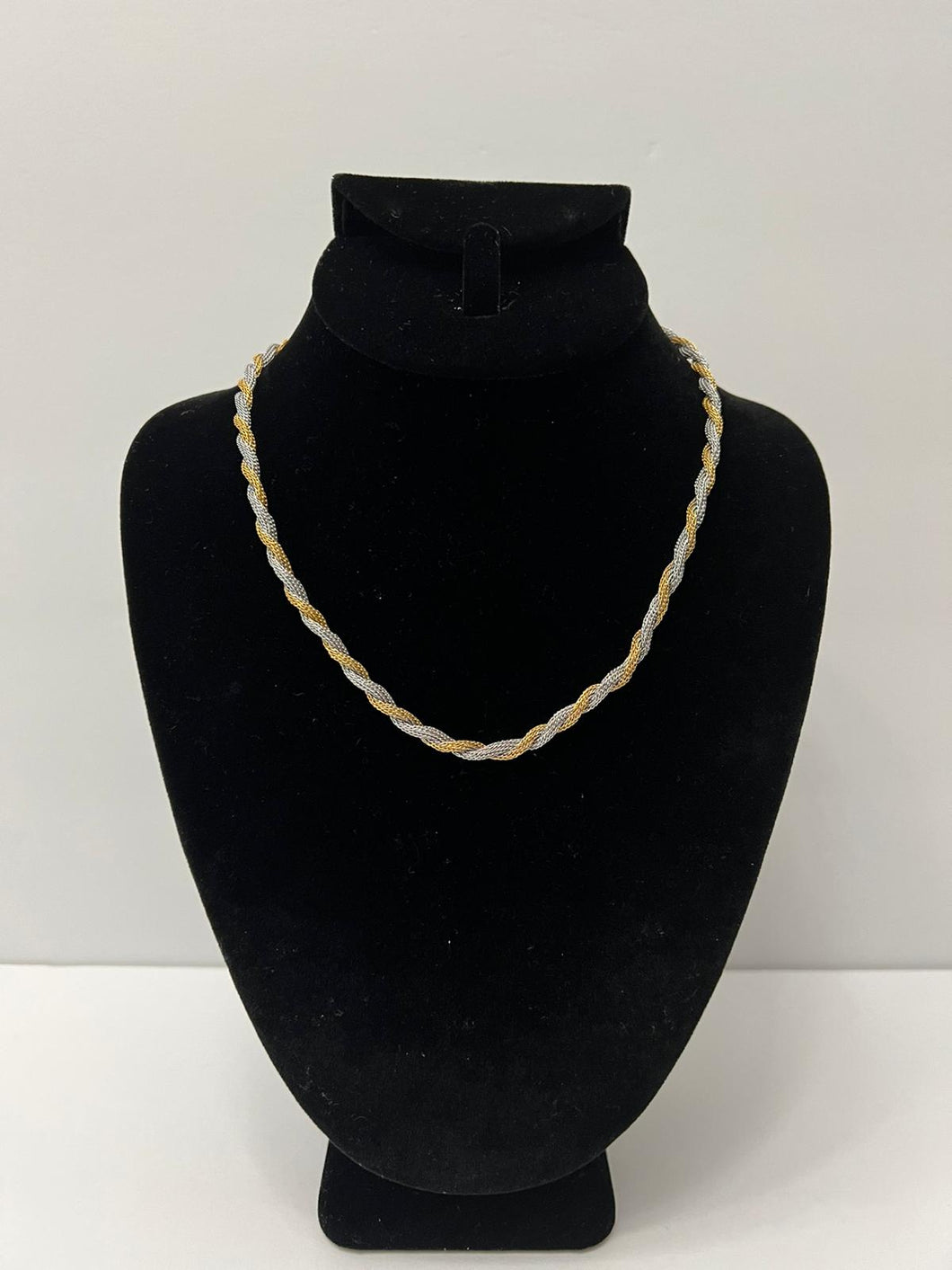 18K WHITE GOLD PLATED TWISTED  TWO TONE CHOCKER NECKLACE